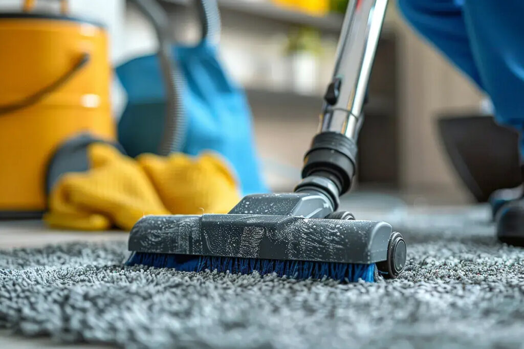 Vacuum cleaner removing dirt from carpet